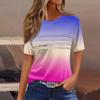 Женская плиссированная футболка с круглым вырезом и градиентным принтом, короткий рукав, топ с разрезом по низу
