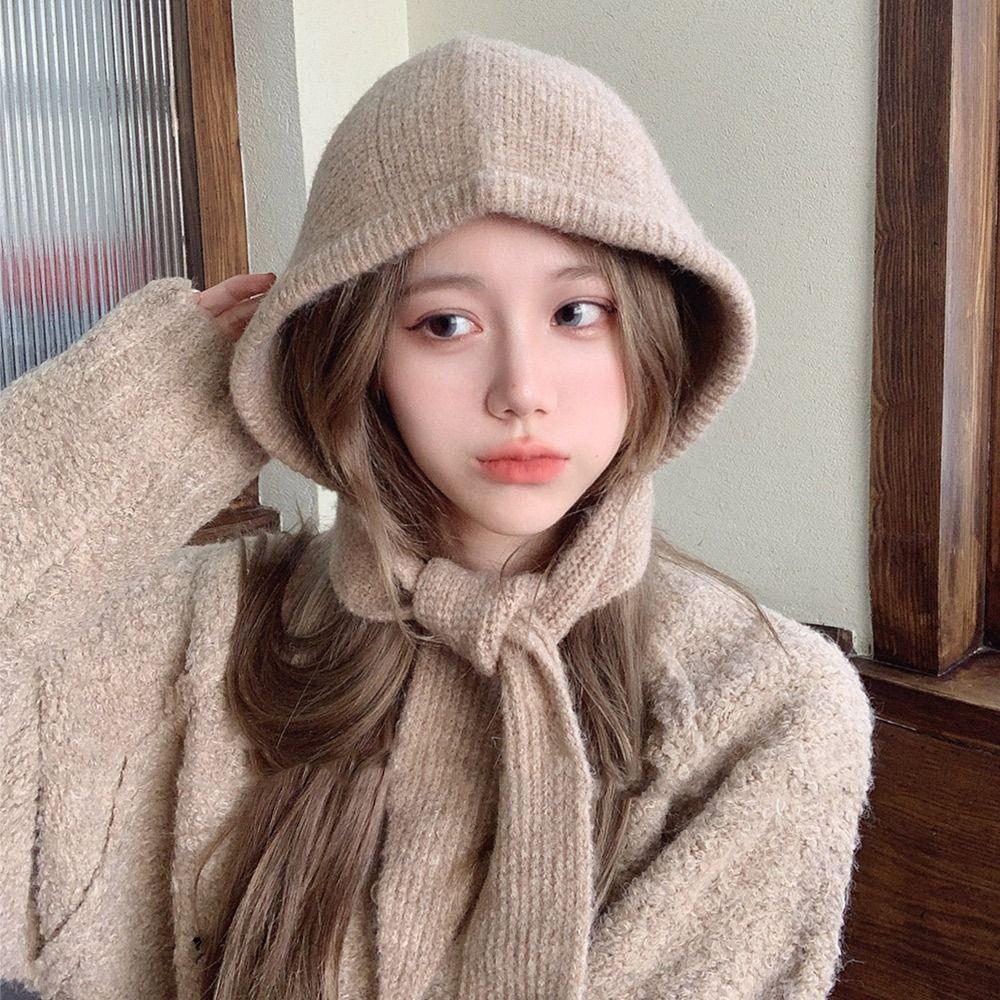 Thickened Knitted Cap Warm Ear Protection Cap Fashion Bomber Hat for Women