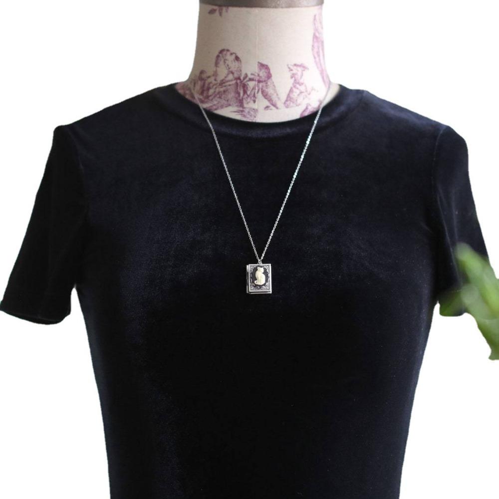 New Creativity Trendy Stainless Steel Books and Cat Pendant Necklace for Women Men Personality Animal Kitty Collar Jewelry Gift