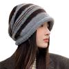 Striped Knitted Hat with Big Head Circumference Showing The Face Small Pile of Hats Versatile Warmth and Airproof Cold Hat