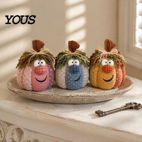 Винтажные Тканевые Украшения для Витрины Причудливая Пэчворк Тыква, Тыква для Украшения Стола, Милые Улыбающиеся Лица Декоративные Тыквы Камин