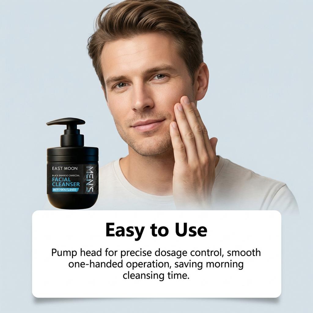 Men's Facial Cleanser Deep Cleansing Pore Oil Control with Charcoal Powder Mild Daily Cleansing Facial Refreshing Face Wash