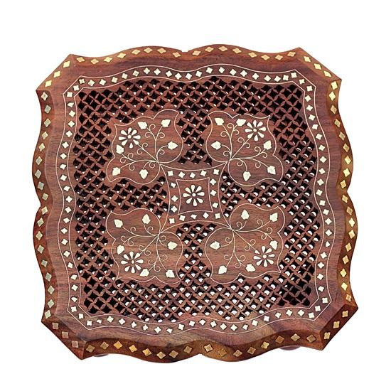 30.48 Cm Sheesham Wood Brass Carving Round Beautiful Carving Design Side Table Coffee Table Outdoor Table Living Room Furniture