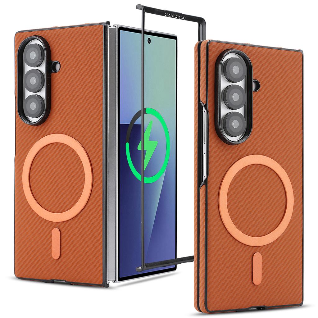 Чехол для Samsung Galaxy Z Fold5 5G с текстурой из углеродного волокна, покрытие из ПУ-кожи, ТПУ-чехол, магнитный чехол