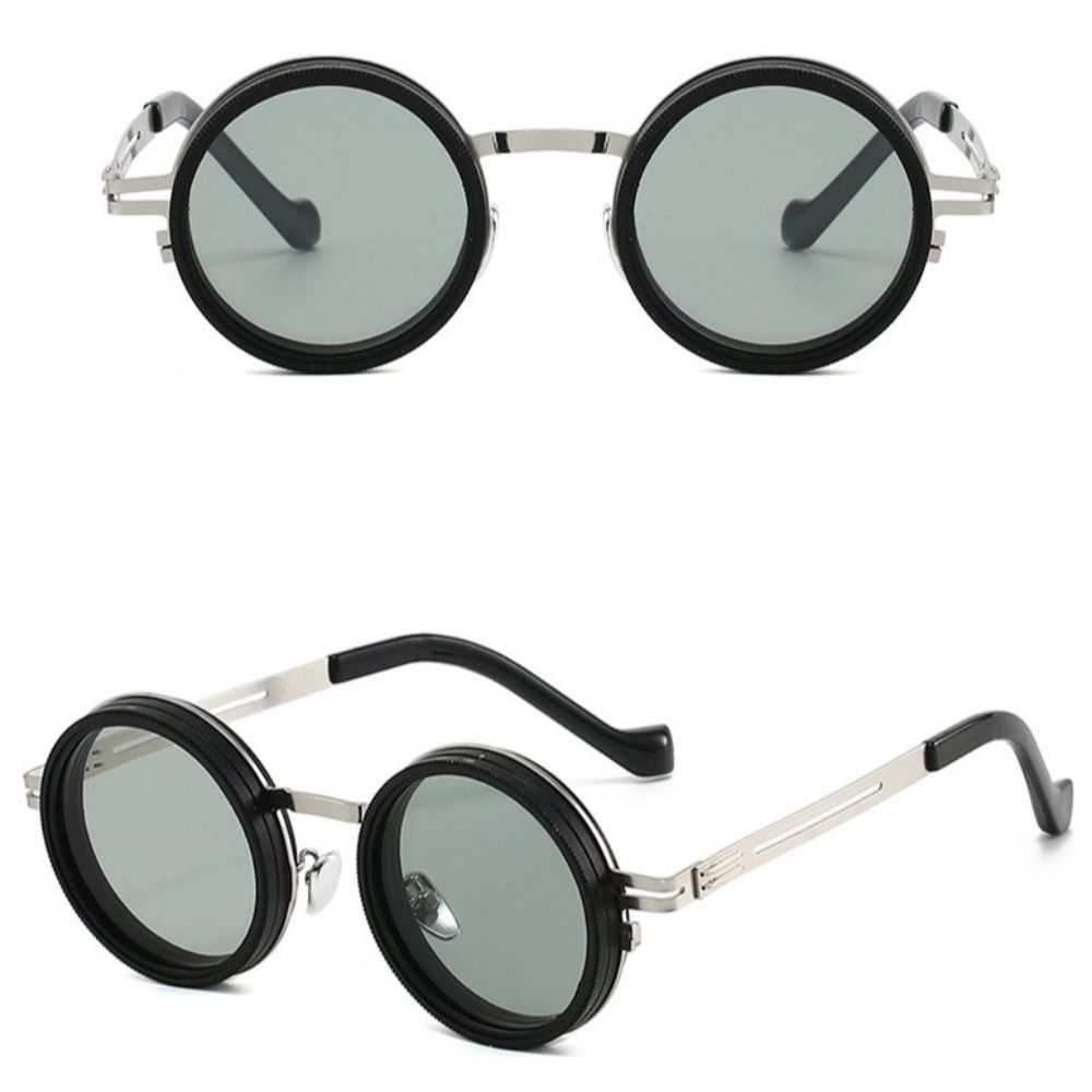 Round Adjustable Sunglasses with Glasse Case Anti-UV Glasses Clarity Outdoor Eyewear Driving