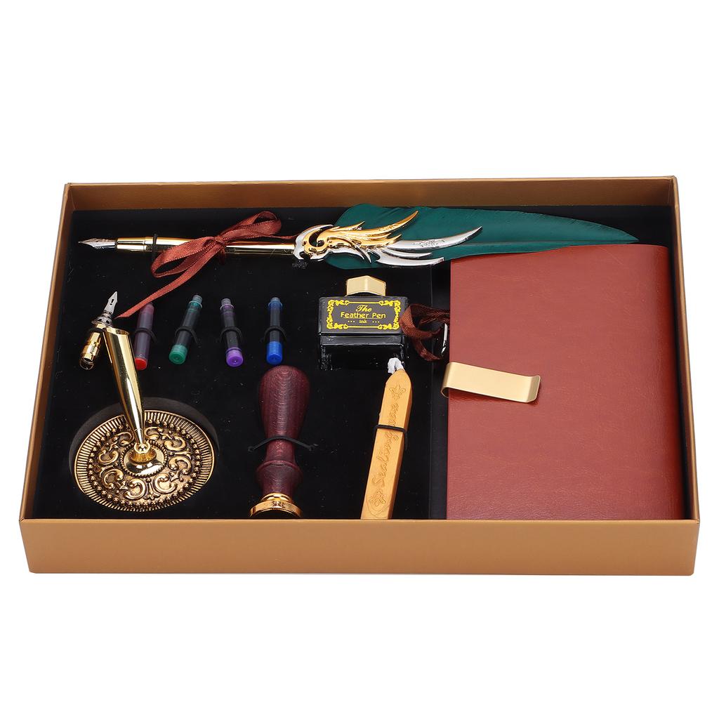 Dip Calligraphy Pen Set Feather Ink Sac Fountain Pen Gift Box Kit with Lacquer Stamp ToolSP139035