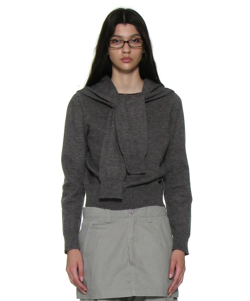 PARTIMENTO WOMEN Layered Sleeve Knit Crew Neck_Charcoal Melange