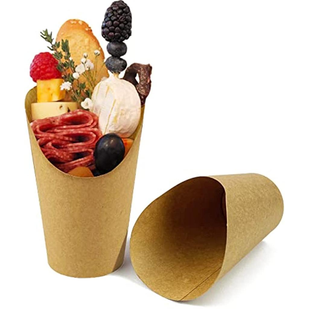 50pcs Fries Paper Cup Set 12oz Disposable Kraft Paper Fry Charcuterie Cups for Party Celebrations Use Cupcakes Popcorn DIY Bakin