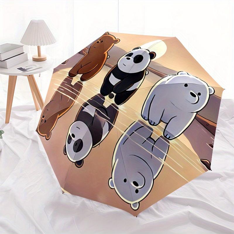We Bare Bears Friends Automatic Folding Umbrella, Self-Opening/ Closing, Durable Windproof Travel Umbrella for Outdoor Adventures a0826082