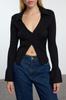 Women's Elegance Style Cardigan Black Premium Yarn Special Yarn Polo Collar Knitwear Cardigan