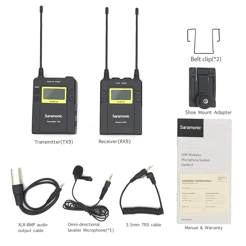 Saramonic UwMic9 KIT1 UHF Wireless Microphone SLR Lavalier Microphone Recording Microphone 1 Transmitter & 1 Receiver Low Latency Transmission