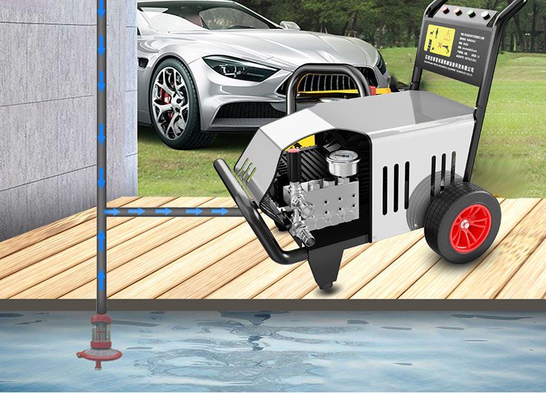 Commercial High-Pressure Stainless Steel Car Washer for Heavy Oil Stains - Alkali Resistant, Anti-Corrosion, Hot Water Compatible Machine.
