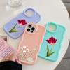 Чехлы для телефонов N93 Peony Macaron Wavy Edge для iPhone 16 Pro Max Samsung S24 Plus S23 Ultra A35 A55 A05s Xiaomi Redmi Note 13 Honor Противоударный чехол