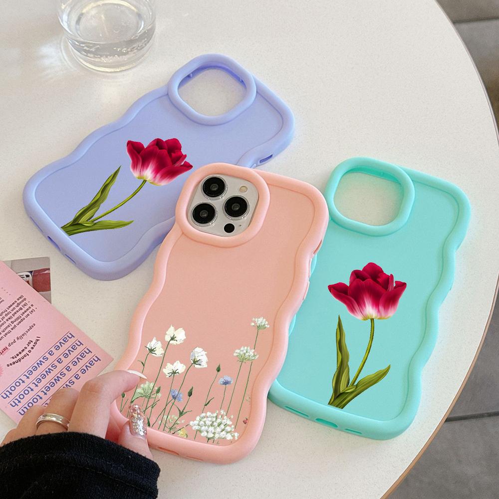 Чехлы для телефонов N93 Peony Macaron Wavy Edge для iPhone 16 Pro Max Samsung S24 Plus S23 Ultra A35 A55 A05s Xiaomi Redmi Note 13 Honor Противоударный чехол