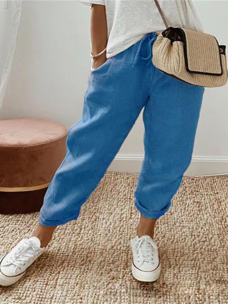 2024 Spring Cotton Linen Women's Pants Black High Wasit Pencil Pants Female Spring Fashion Trendy Loose Casual Ladies Bottoms