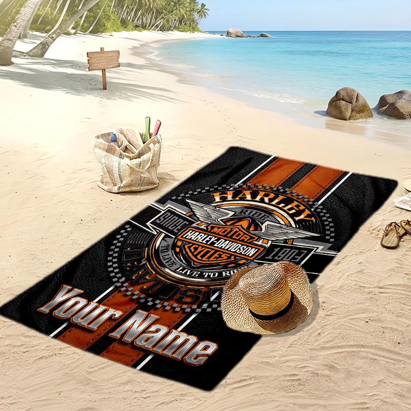 Harley-Davidson Custom Beach Towel, Print Your Name Text Lightweight Absorbent Towel for Swimming Travel