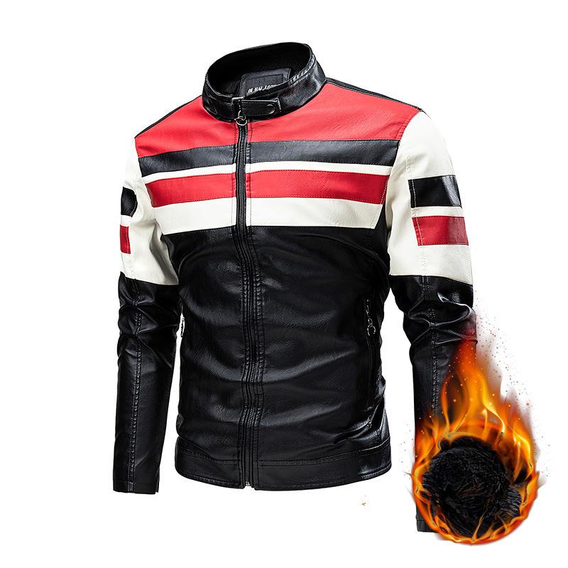 Thin Spring and Autumn Casual Men's Leather Jacket Fashion Splicing Locomotive Retro Leather Jacket Men's Clothing