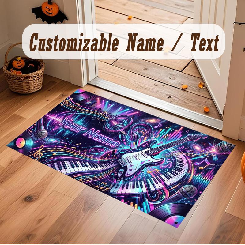 Music Theme Soft Crystal Velvet Rug Custom Name & Text Print Non Slip Floor Rug for Bedroom Living Room