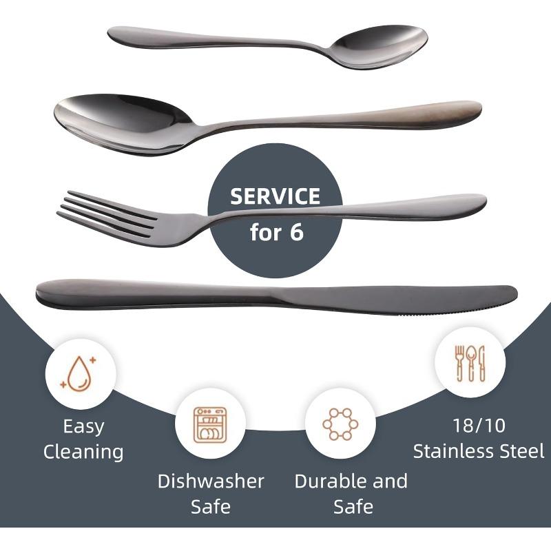 24pcs Silverware Set with Steak Knives Forks Spoons,Stainless Steel Tableware Cutlery Service for 6,Dishwasher Safe