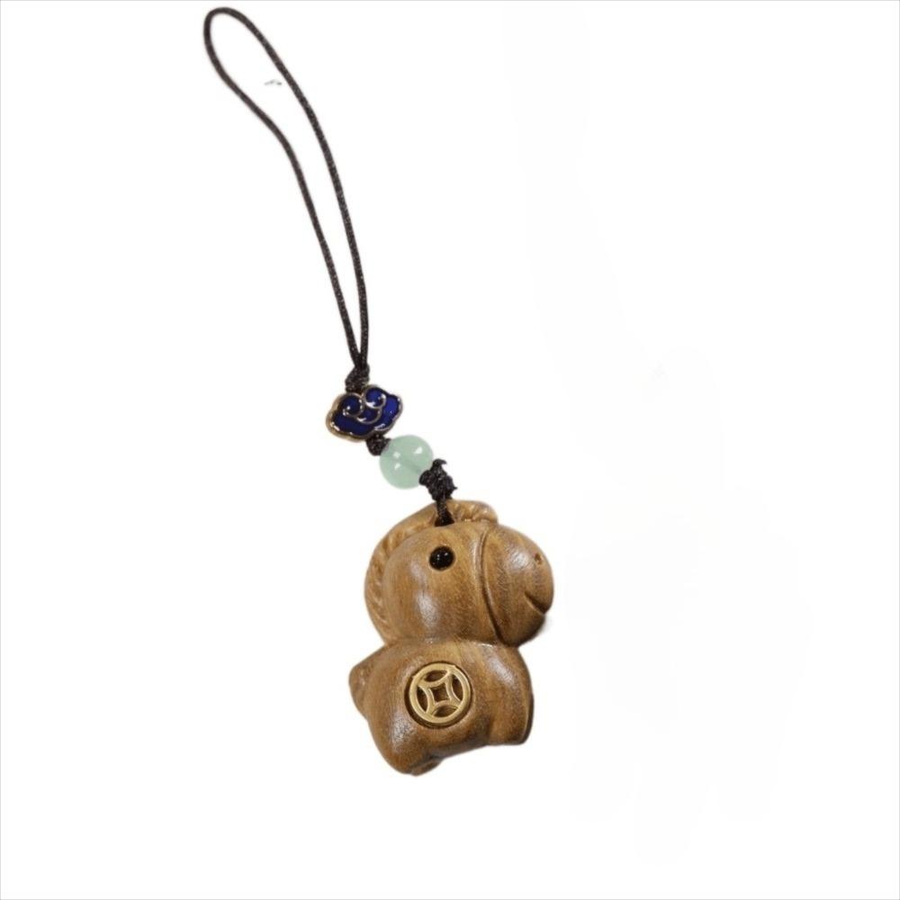 Creative Zodiac Horse Key Chain Cartoon Handmade Rope Bag Pendant Sandalwood Lanyard Chinese Style Key Ring Unisex