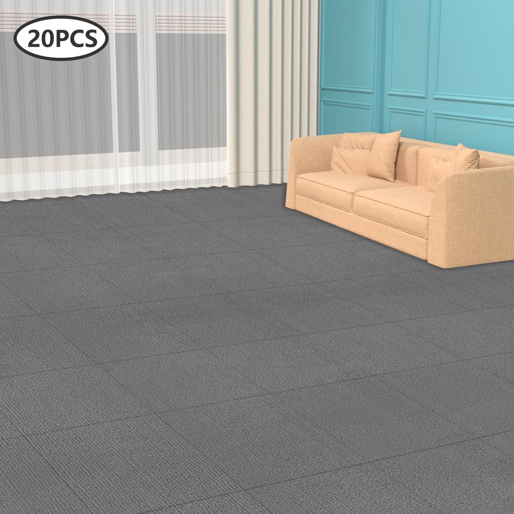 20 ШТ. Ковровые напольные плитки 19,7" X 19,7" Ковровый квадрат Ковровое покрытие Самоклеящиеся Моющиеся ковровые плитки для дома, офиса, отеля