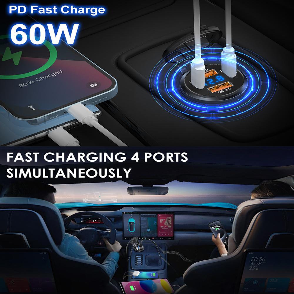 4-портовое USB быстрое зарядное устройство Алюминиевое двойное PD и двойное QC3.0 автомобильное зарядное устройство со светодиодным вольтметром для автомобилей 12 В/24 В, лодок, мотоциклов