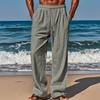 New Cotton and Linen Loose Men's Large Size Loose Solid Color Casual Lace-up Trousers