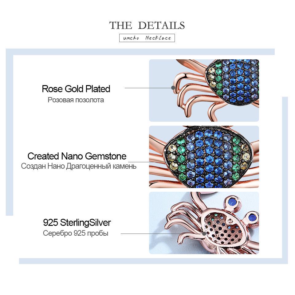 Umcho 925 Серебряное Красочное Крабовое Ожерелье-Цепочка Настоящее Ожерелье из Стерлингового Серебра 925 пробы для женщин, подарок на вечеринку, ювелирные изделия для летних каникул