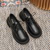 Fashion 2024 New Women's Loafers Black Lace-up Shoes Round Head High Heel Thick Base High Design Leather Shoes Stylish Party and Work