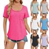 Женская мода однотонный круглый вырез короткий рукав карман свитер повседневная футболка топ