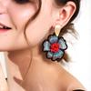 Embroidered Fabric Drop Earrings Flower Beaded Dangle Women's Earring Handmade Accessories