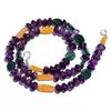 Natural Amethyst Mutli Aventurine Gemstone Smooth Beads Necklace 17" UB-4383 UB-4383