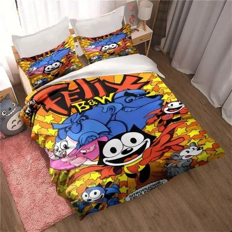 Cartoon Felix Cat Bed Set Home Decoration for Boy and Girl Feline-Follies Duvet Cover Pillowcase Single Double Large Size