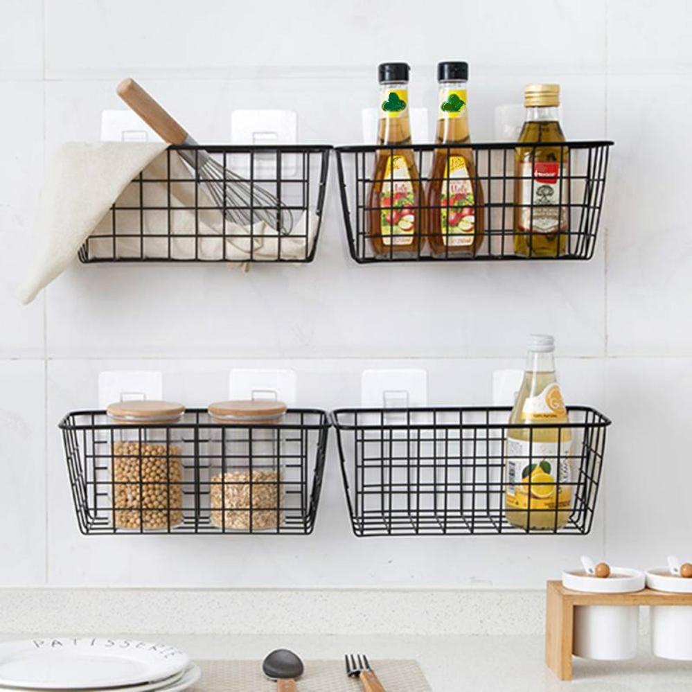 1 Pcs Wrought Iron Kitchen Seasoning Storage Basket Storage Basket Bathroom Rectangular Storage Box Wall Hanging Rack Storage