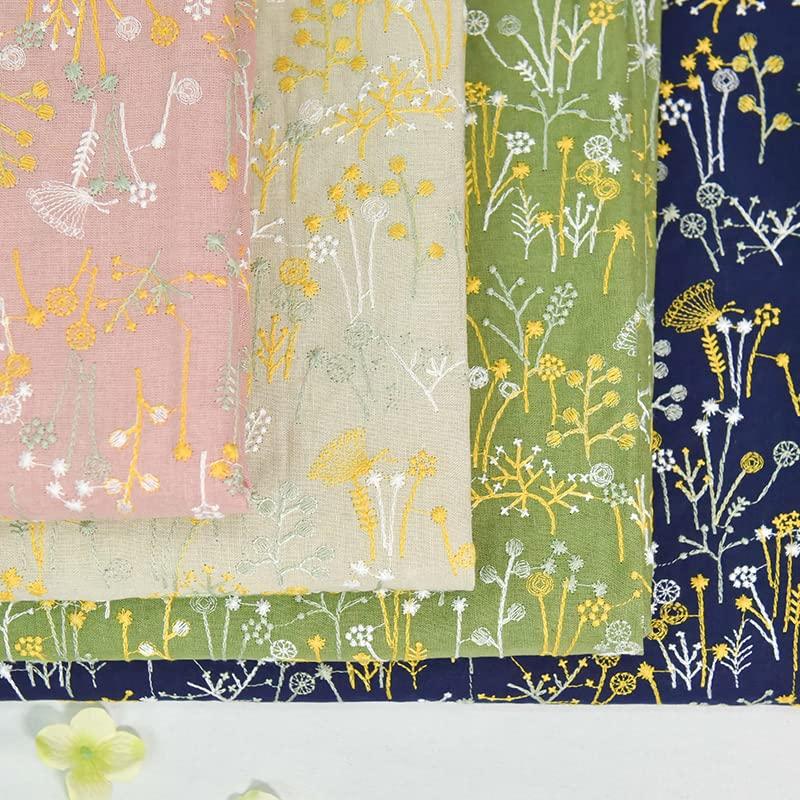 120cm Wide X 95cm Long Vintage Floral Embroidered Ramie Cloth Fabric for DIY Crafts (Blue)