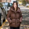 Solid color short waist cotton-padded clothes women's hooded loose cotton-padded clothes, horizontal seam fleece design, light and cold-proof women
