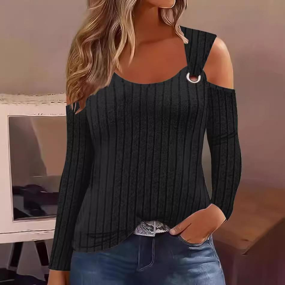 HNXC Женские модные повседневные осенне-зимние однотонные блузки и рубашки с круглым вырезом и длинными рукавами с принтом