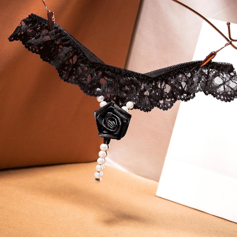 Sexy Women Lace Underwear Ladies Lingerie Crotchless Panties Pearls Beading Women's G Strings Thongs Open Crotch Sex Panty Floral Transparent Briefs