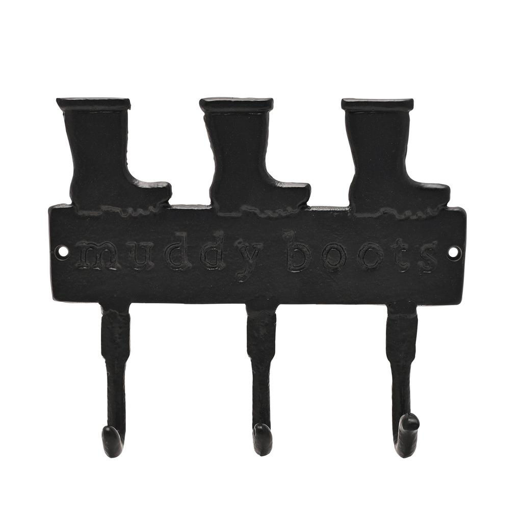 Country Living Cast Iron Wall Plaque with 3 Hooks - Muddy Boots