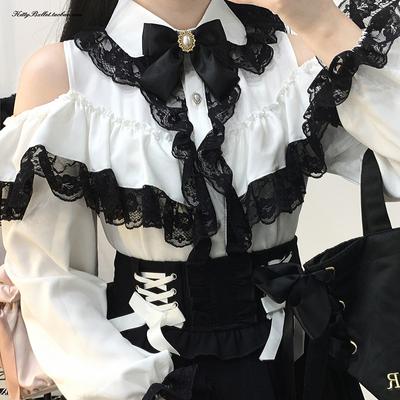 Kawaii женские рубашки Jirai Kei Lolita Y2K Милая блузка в японском стиле Элегантные топы с длинным рукавом Повседневная эстетическая рубашка