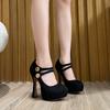 Single Shoes Sexy One-word Buckle Bag Head Shallow Mouth Women's Large Size Shoes Platform Waterproof Table Stiletto High Heels