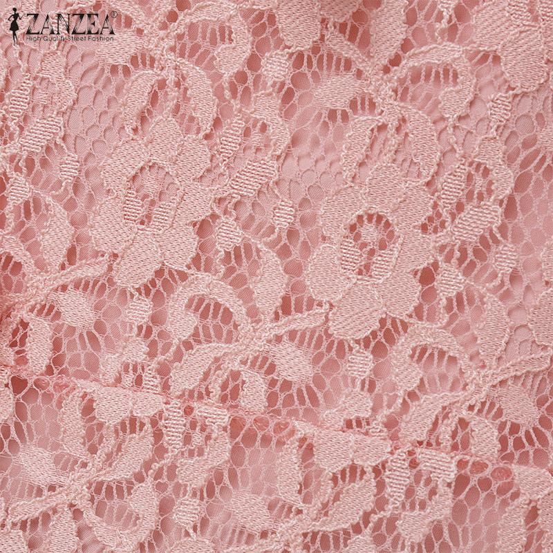 ZANZEA Женская летняя блузка с круглым вырезом, рукавом до локтя и кружевной вставкой