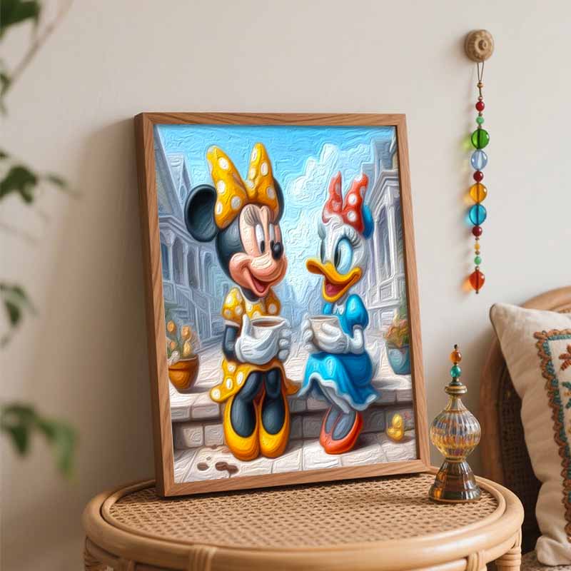 Disney Микки и Дейзи Кофе Масляная краска Ручная роспись Набор Декорация Классический стиль Декор дома Искусство Ремесло Настенное панно DIY Рисунок Подарок