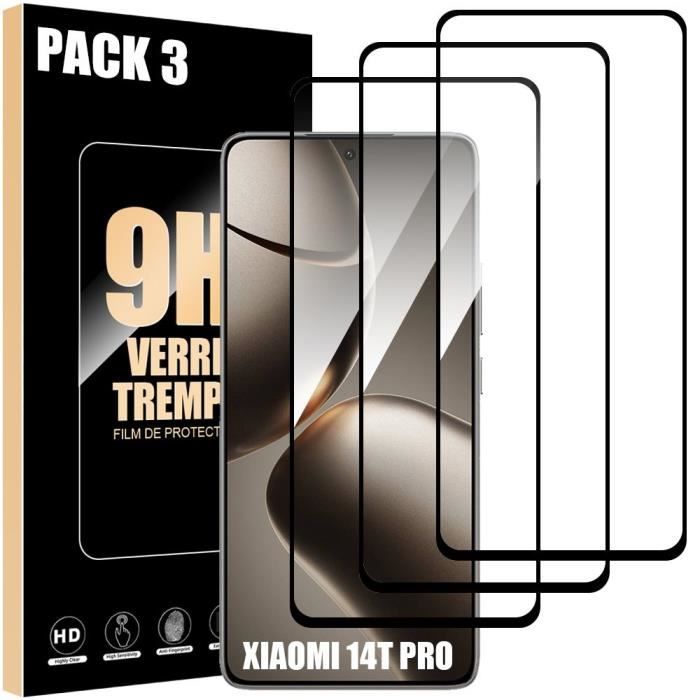 Protection d'écran - Xiaomi - 14T Pro - Pack de 3 - Verre trempé - Antichoc - Noir