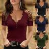 Women's Summer New Sexy Deep V Lace Collar Lace Short-sleeved Slim Top