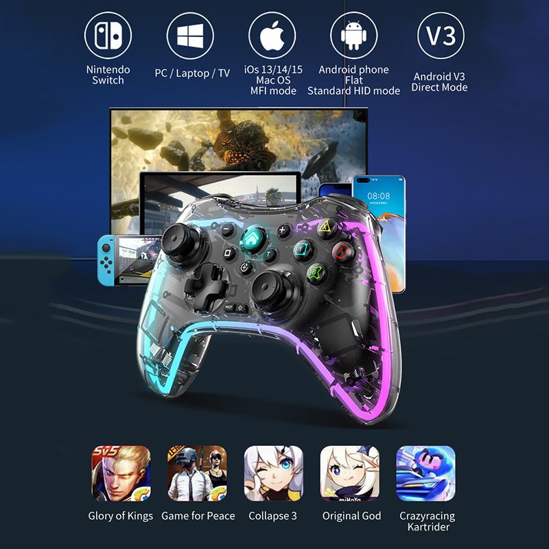 Геймпады для видеоигр, беспроводной контроллер RGB Pro, совместимый с Nintendo Switch/Switch Lite/Switch OLED/Android/IOS/Windows PC/Mobile