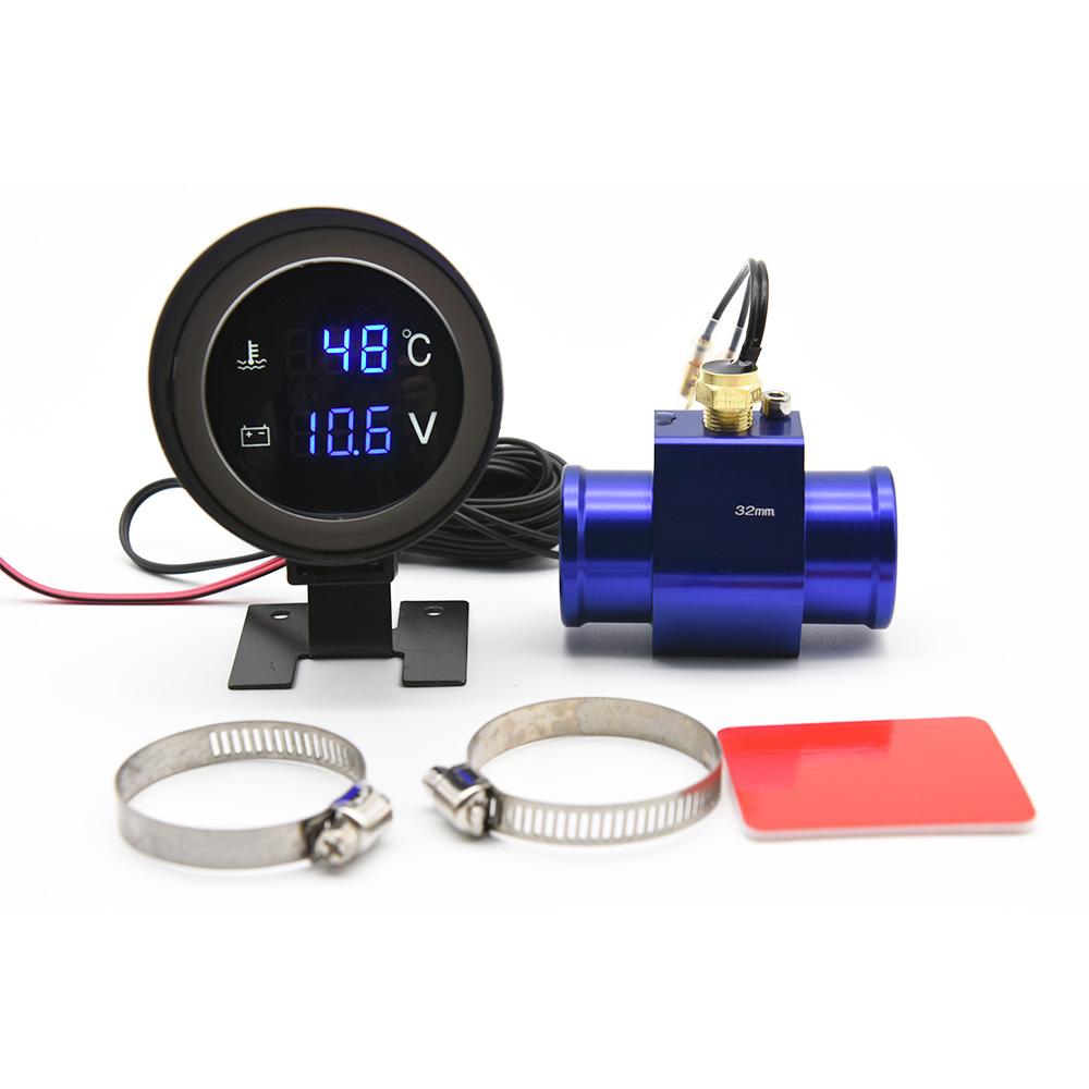 Round LCD Digital Car Truck Water Temp Gauge 10mm Temperature Sensor Temperatura Moto Meter with 28mm 30mm 32mm 34mm Adapter