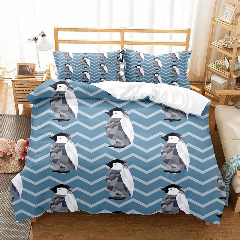 Lovely Cute Penguin Family Quilt Cover Set For Boy Girls Teen 3d Print Arctic Animals Bed Comforter Set Duvet Cover Pillowcase
