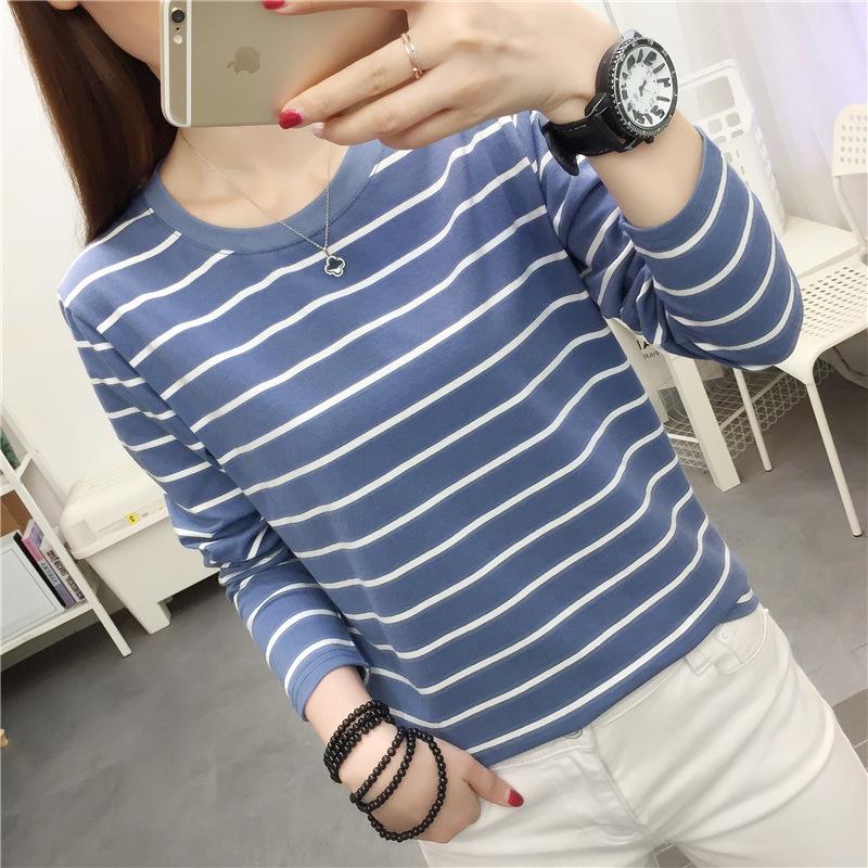 Женская свободная полосатая хлопковая футболка с длинным рукавом для весны и осени
