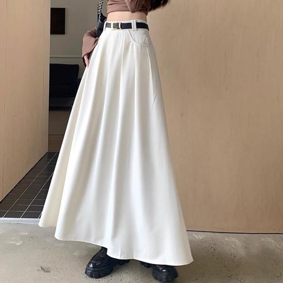 Women Skirt Elegant Flared A-Line Midi Skirt with Pockets Fashionable Solid Color Lady Skirt for Autumn